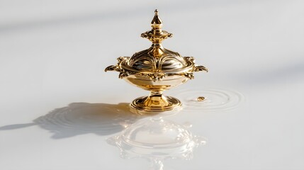 Obraz premium Golden Offering Bowl Statue Symbolizing Ritual Abundance and Sacred Tradition