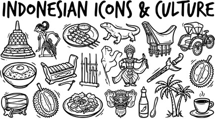 Indonesian Icons  Culture Line Art: Food, Culture, Landmarks, Wildlife © bububu