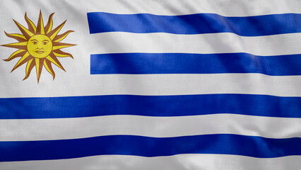 Uruguayan flag waves softly in the breeze. 2026 soccer tournament participating team flags. Perfect for football and sports event graphic assets. Uruguay Flag © GRN_Design