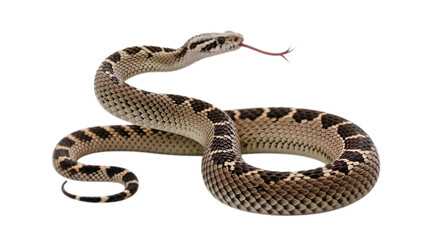 Obraz premium A high-resolution photograph of a rattlesnake in an S-shaped curve against a transparent background,