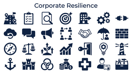 Fototapeta premium Corporate resilience concept with icons representing strategy planning risk management teamwork adaptability and success in business