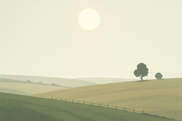 Fototapeta premium Serene landscape with gentle hills.
