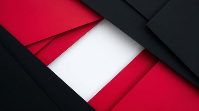 Vibrant red white and black folded paper design elements overlap