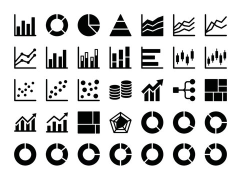 A collection of various business and statistical graphics icons are shown.
