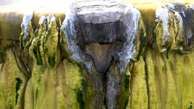 Salt deposits (dripstone, speleothem) in an old abandoned mineral thermal spring