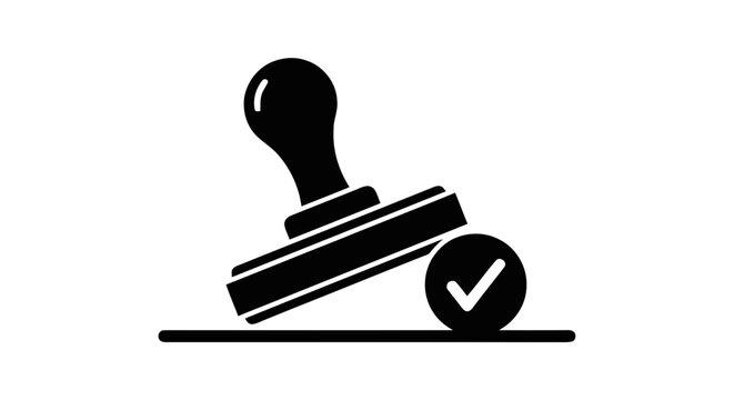 Vector illustration of rubber stamp with checkmark icon for approval and verification on a transparent background