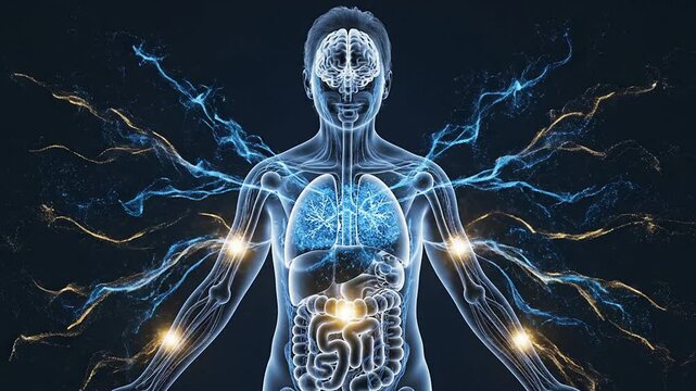 Intricate Digital Illustration of Human Anatomy Featuring Neural Pathways and Energy Flow for Medical and Health Visualization