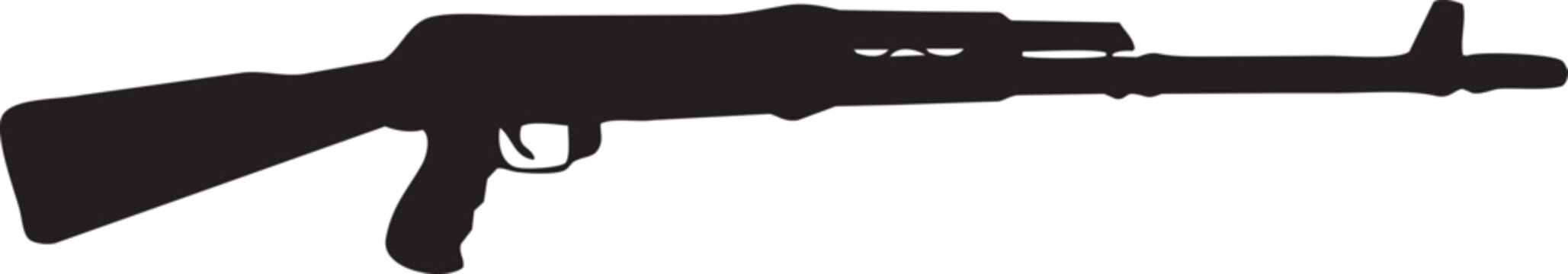 Silhouette of a firearm with a wooden stock, trigger, and barrel, suitable for design elements and thematic illustrations