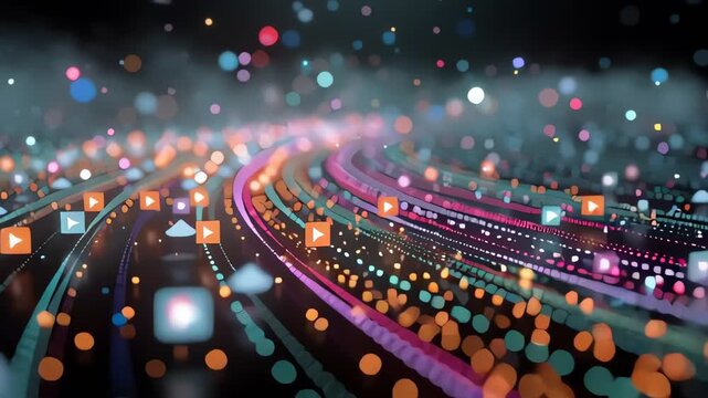 Abstract Digital Data Flow With Colorful Lights.