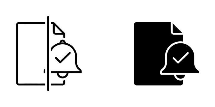 Notification bell icon on document edge with available in outline and solid