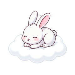 Fototapeta premium Cute Sleeping Bunny Resting on Fluffy Cloud Vector Illustration Isolated on Transparent Background