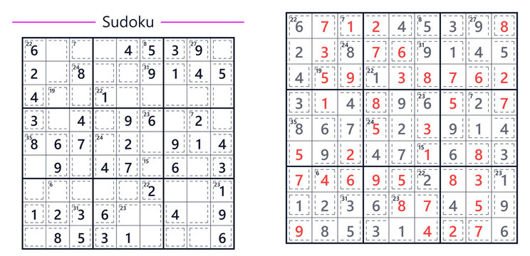 Two Sudoku puzzles with solved and unsolved grids  