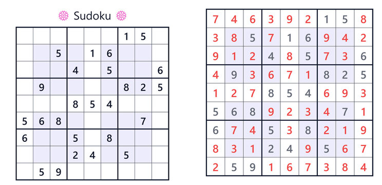 Sudoku puzzle grid with numbers and solutions in red outline  