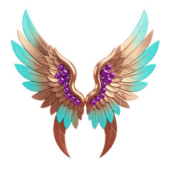 Obraz premium Ornate Angel Wings with Purple Gemstones Vector Illustration Isolated on Transparent Background