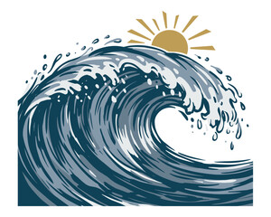 Ocean wave artwork. Surfing club artwork. Coastal vibes design. Tropical sun vector graphic. Summer beach print for t shirt and poster. © panji