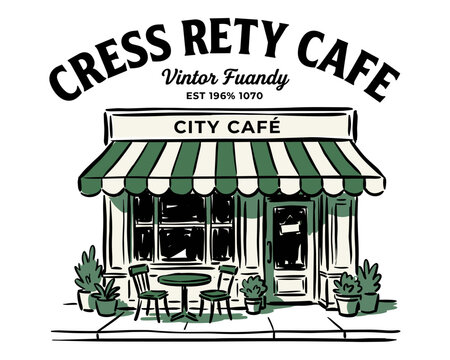 City cafe vintage artwork for t shirt. Restaurant artwork for apparel, sticker, batch, background. Coffee shop vector design. Retro store front.. Retr