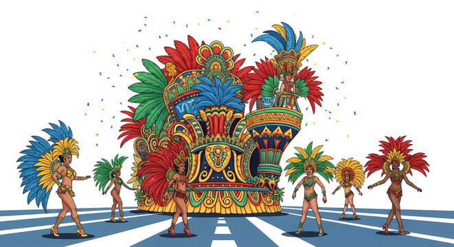 Vibrant carnival parade with dancers and colorful costumes
