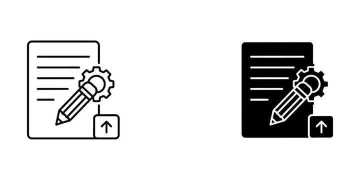 Document editing and upload icon vector with line art black and white document