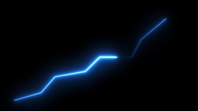 Glowing neon line market Recovery Concept. Successful growth trend green line graph going down to up. 4k stock video. 