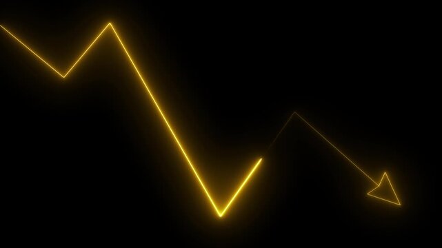 Global business fall graph  animation. Abstract glowing neon line business graph growth arrow to down arrow. 4k stock video.