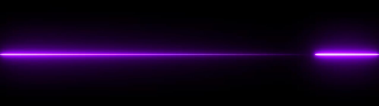 Abstract horizontal glowing neon line on a dark background with subtle reflection bright clean. left to right and right to left straight horizontal line concept.