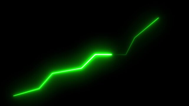 Glowing neon line market Recovery Concept. Successful growth trend green line graph going down to up. 4k stock video. 
