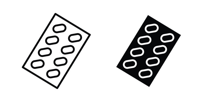 Blister drug symbol set in black and white. EPS10icon symbol set in black and white. EPS10