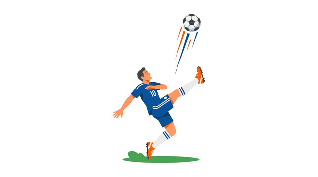 A professional soccer player performing a dynamic bicycle kick with a soccer ball.