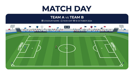 A digital illustration of a soccer field layout for a match day event. © Nasoha_Alhabib
