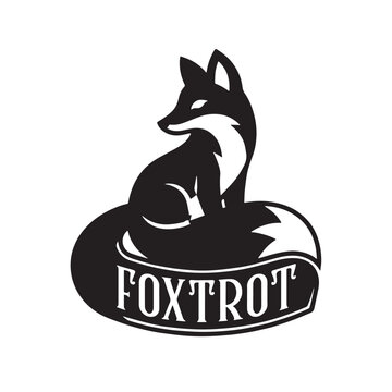 A black and white logo featuring a fox sitting on a circular base with the word FOXTROT
