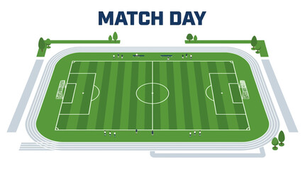Isometric illustration of a professional soccer field for match day events. © Nasoha_Alhabib