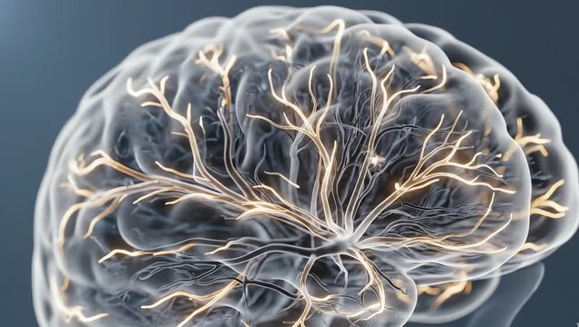 Improved brain clarity during intermittent fasting, healthy neurons glowing with enhanced energy flow