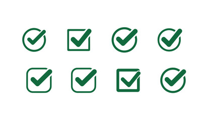 Green tick mark icons set for success confirmation and environmental approval symbols on vector. © Creative_Aminur