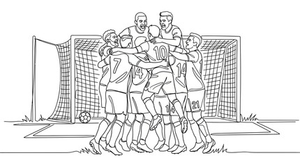 Obraz premium A group of soccer players celebrating a goal together on the field.