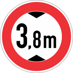 A red and white road sign indicating a height restriction of 3.8 meters. © MEHAR