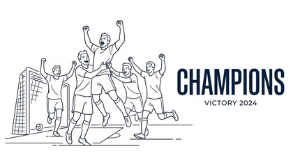 Obraz premium Line art illustration of a soccer team celebrating a victory on the field.