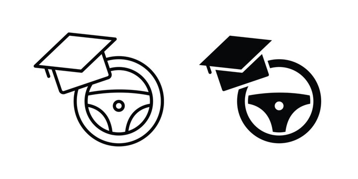 Driving school icon symbol set in black and white. EPS10