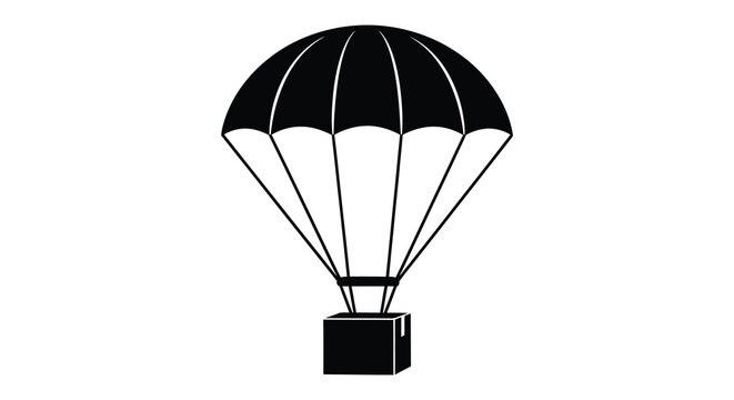 Parachute With Package Silhouette On White Background