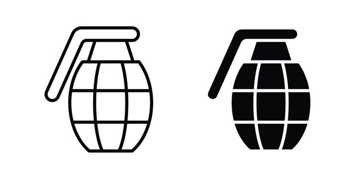 Hand grenade icon symbol set in black and white. EPS10