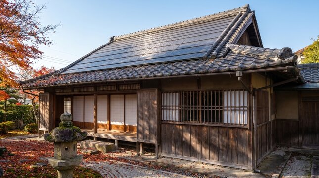 Traditional Japanese house with solar roof tiles