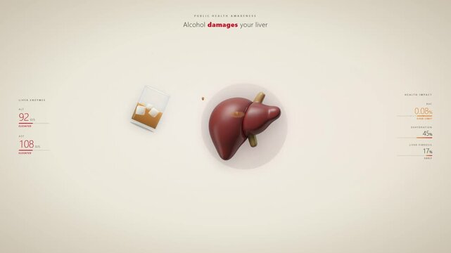 Alcohol damages liver public health awareness with whiskey glass liver enzymes bac dehydration and fibrosis
