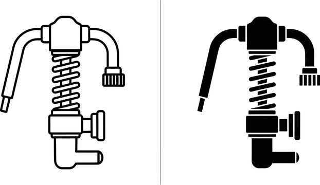 Sprinkler head with coiled spring mechanism in clean line art and solid silhouette styles