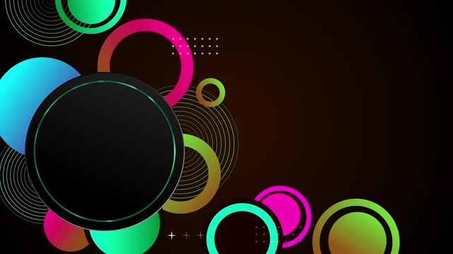 Abstract dark background with concentric rings and circular shapes animation