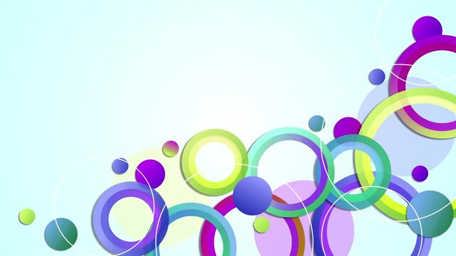 Abstract background overlapping translucent rings and circles along the bottom-right animation
