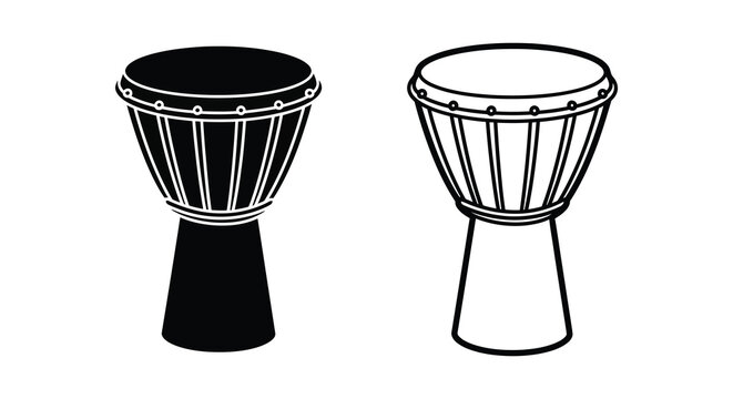 Two Djembe Drums In Black And White Silhouette