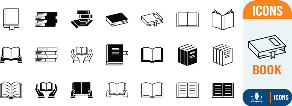 Books and reading vector icons. book icon set, books icon set, pages icon set