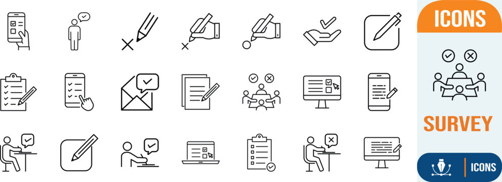 Form survey checklist line icons. pencil icon set, checklist icon set, smartphone icon set