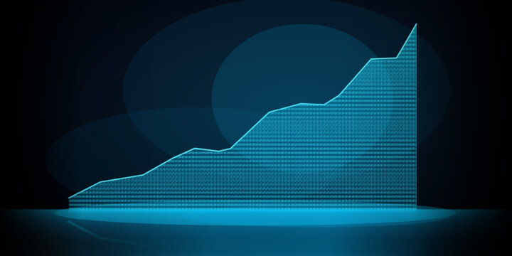 Increasing data graph overlayed on binary code pattern for information.