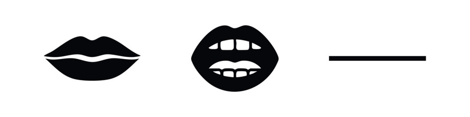 Obraz premium Mouth and Lips Icons: Closed Lips, Open Mouth, and Line