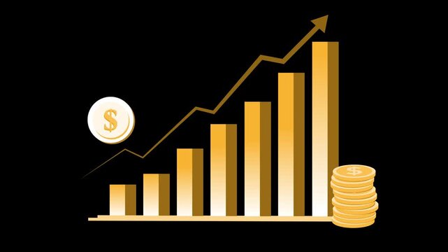 Stylized financial growth concept ascending bar chart upward arrow animation